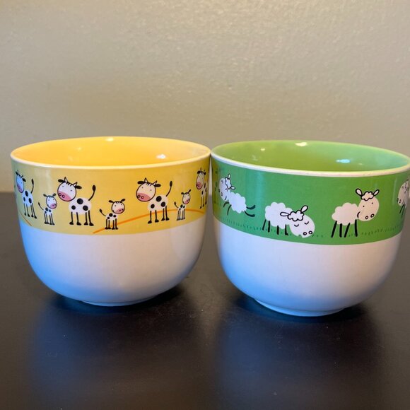 Set of 2 COW and SHEEP Oversized Wide-Mouth Ceramic Mugs / Bowls ~ Farm Animals - Picture 10 of 13